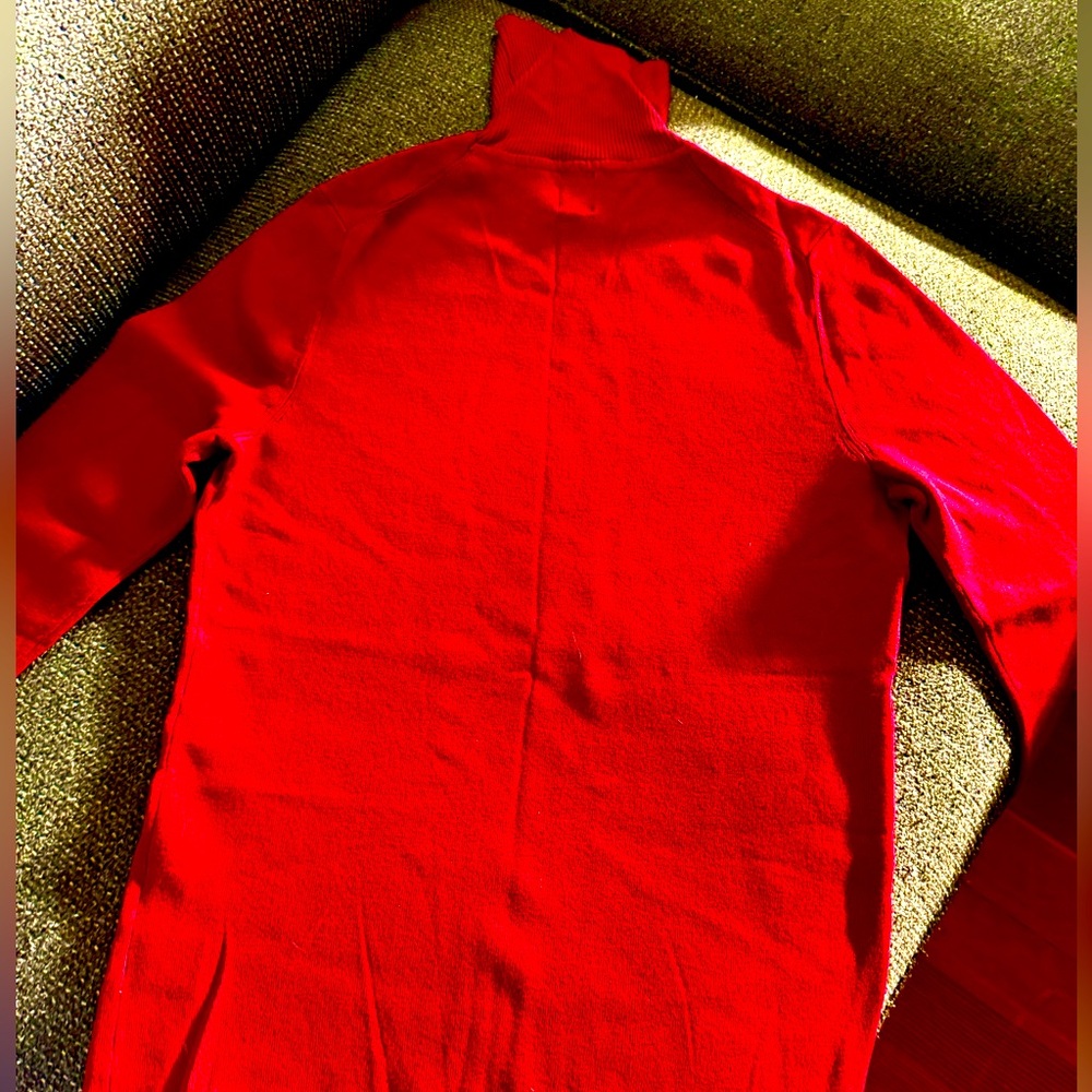 Red turtleneck sweater by Anne Klein.